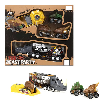 Set 4 Carritos Camionsito Trailer Dinosaurio Juguete Niños Dino Cars Gris