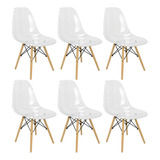 Kit 6 Cadeira Charles Eames Cristal Eiffel Wood Transparente