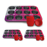 Kit Com 3 Formas Para Cupcake Com 12 Forminhas De Silicone