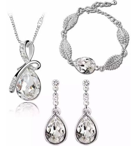 Collar Aretes Y Pulsera  Joyas Cristal Austriaco Mujer