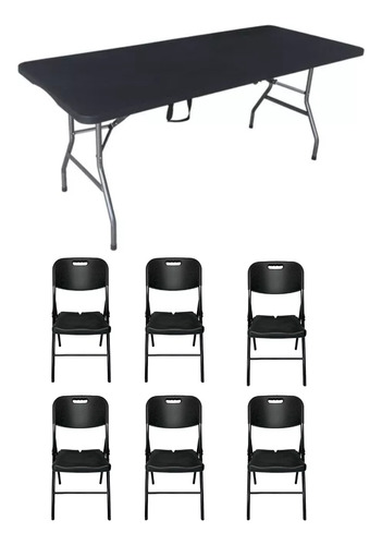Kit 1 Mesa Dobrável 1,80m + 6 Cadeiras Dobráveis Premium Top