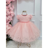 Vestido De Festa Bebê Rosa Com Brilho Luxo - P.m.g