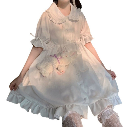 Vestido Niña Lolita Vestido Kawaii Cuello Peter Pan Volante