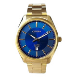 Relógio Citizen Quartz Masculino Bi1032-58l / Tz20204a Dourado Cor Do Fundo Azul