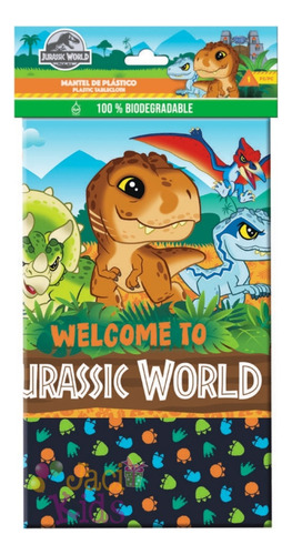 Mantel De Plástico Jurassic World Infantil Dinosaurio Jur0h2 Color Verde Y Cafe