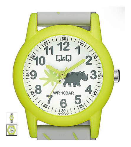 Reloj De Niños Correa Rinoseronte Bisel Verde Oscuro Fondo Verde Claro / Huellas