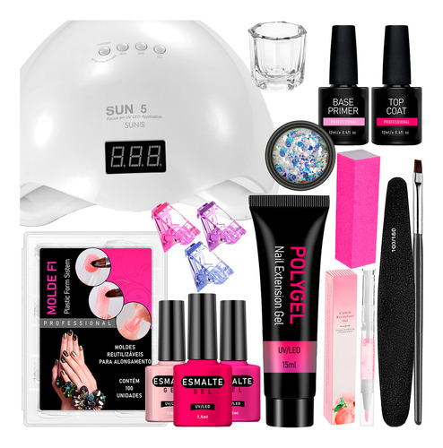 Kit Polygel Poligel Extensão De Unha Cabine F1 Lixa Esmalte