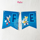 Banderín Feliz Cumple Impreso Sonic Guirnalda 