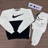 Conjunto Moletom Nike Branco Gola Careca Redonda Premium 