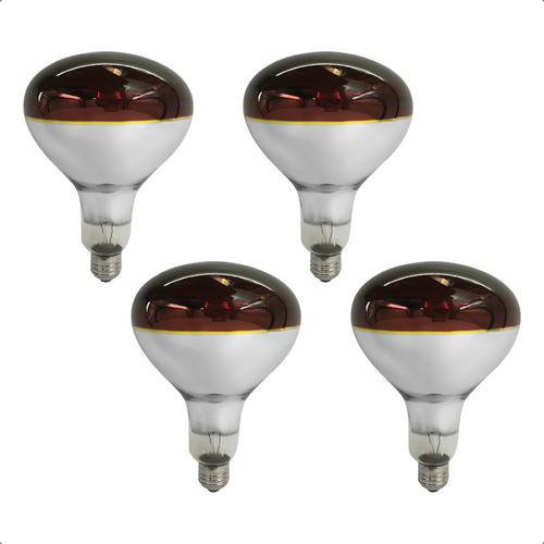 Lamparas X4 Unidades Luz Infrarroja 250 Watts Roja Calor E27