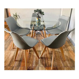 Comedor Redondo Oak De 100 Cm + 5 Sillas Tulip Acolchadas