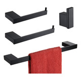 Soporte Baño 40 Cm Gancho Bata Anillo Toalla Set 4 Negro Mat