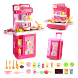 Cocina De Juguete Infantil 4en1 Sonido Luz 41pcs Rosa