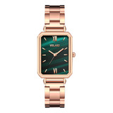 Reloj Verde Pequeño De Acero Con Números Romanos Rectangular