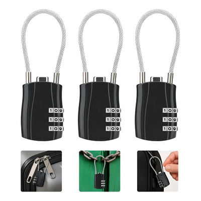 Candado De Combinación Seguridad Para Equipaje Viaje 3 Pzs Negro