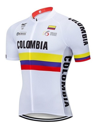 Jersey Ciclismo Ruta Mtb Colombia Blanco Manga Corta