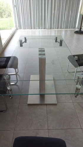 Hermosa Juego De Comedor Con Mesa De Vidrio Extensible Usada