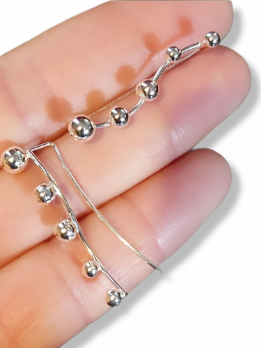 Aros Trepadores Con Bolitas. Plata 925 