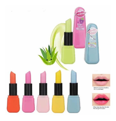 Set De 6 Bálsamo Labial Mágico Lipstick Frutas Kiss Beauty