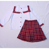 Conjunto Niña Pollera Escocesa Y Camisa - Talle 10 