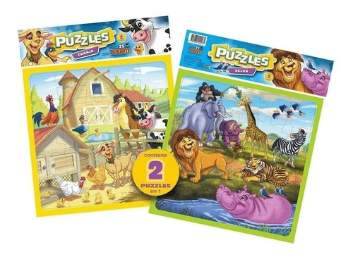 Rompecabezas Puzzle 2 En 1 Granja Y Zoo 25 Piezas -