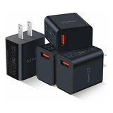 Paquete De 4 Cargadores De Pared Usb Carga Rapida De 18w