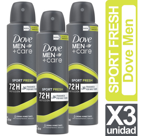 Desodorante Dove Men Sport Active + Fresh Pack De 3 Unidades