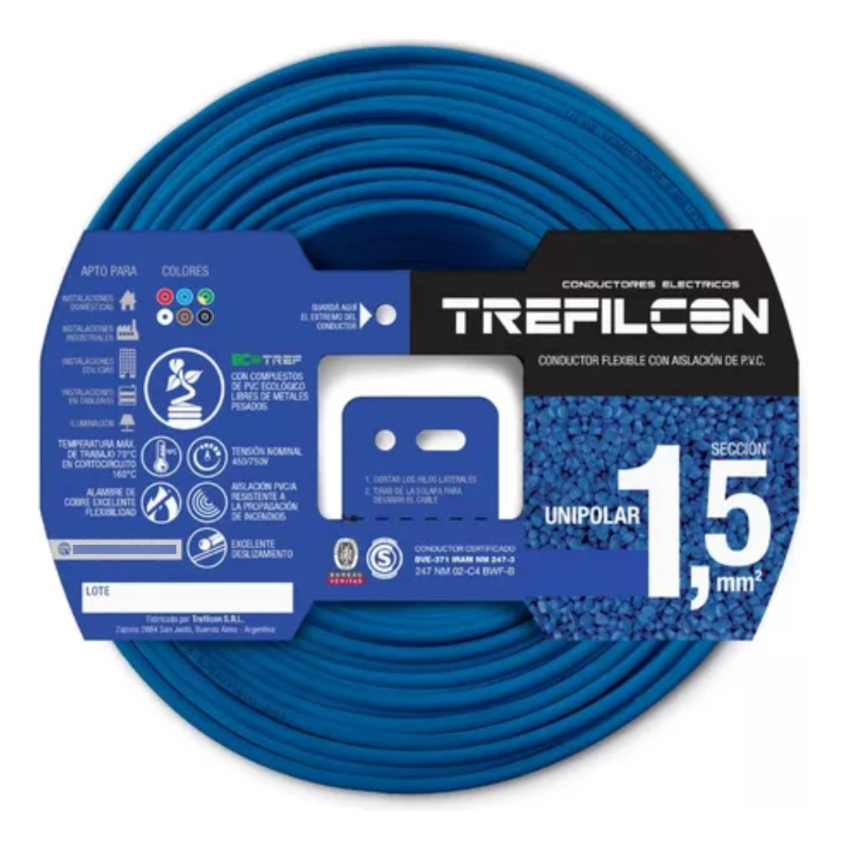 Cable unipolar 1.5mm celeste normalizado rollo 100