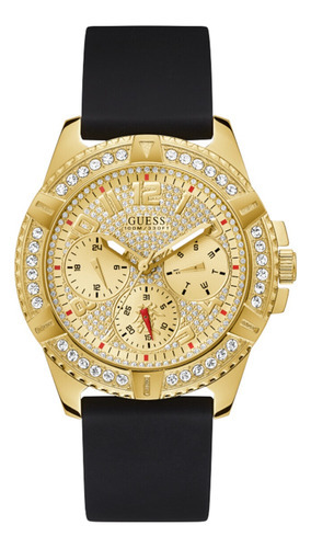 Reloj Guess Mini Frontier Gw0379g2 Para Hombre Color Negro Color De La Correa Negro/dorado Color Del Bisel Oro Rosa Color Del Fondo Azul