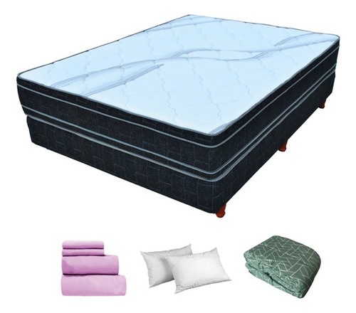 Combo Comfort 1 Pl Colchon+base+acolchado+sabanas+almohadas