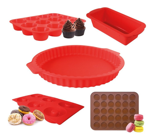 Set X 5 Todo Silicona Muffins Budinera Tartera Dona Macarron