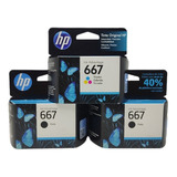 Kit Cartucho Original Hp 667  2 Pretos E 1 Color 2300 2700