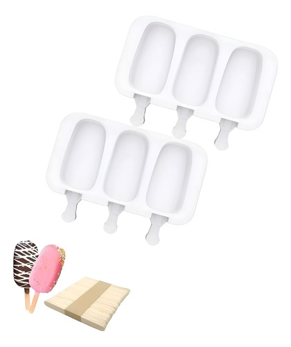 Packx2 Molde Helado Silicona Molde Silicona Para Helado 3cav