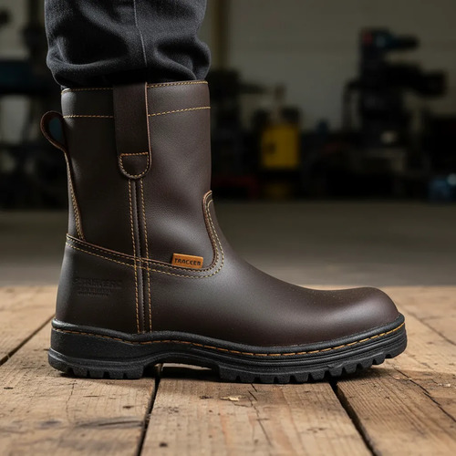 Bota Piel Caña Alta Trabajo Rudo Industrial Cosida Sin Casco