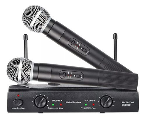 Microfone Sem Fio Kit Duplo Vhf Profissional Dinâmico