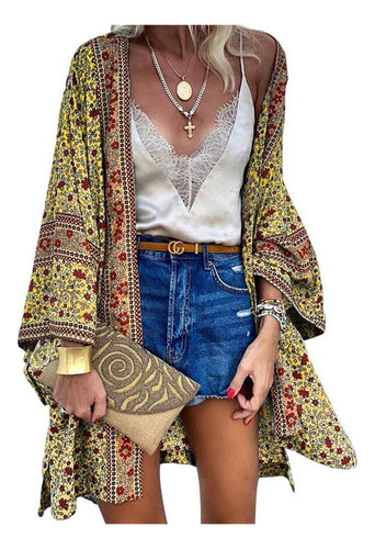 Gift Women's Slim Fit Bohemian Printed Cardigan .