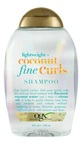 Shampoo Ogx,hidratación Ligera Coconut,cabello Fino