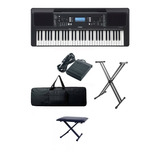 Teclado Yamaha Psr-e373 Adaptador +base +pedal +forro+ Silla