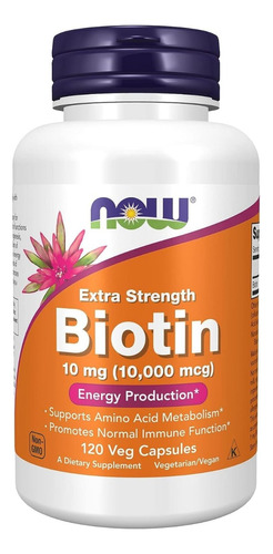 Biotina 10000 Mcg (10mg) 120 Cápsulas  Now Foods Eua