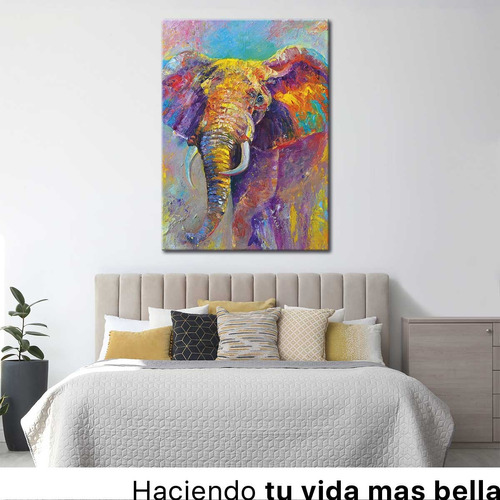 Cuadro Elefantes Colores Abstracto Tipo Oleo Vertical 90x60