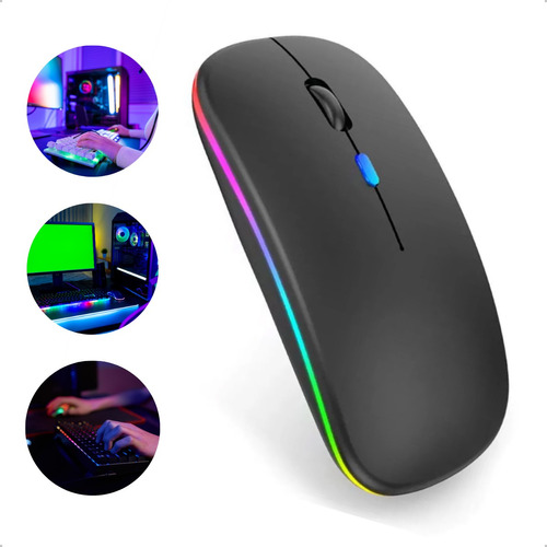 Mouse Sem Fio Recarregável Led Wireles Carregador Usb Rgb