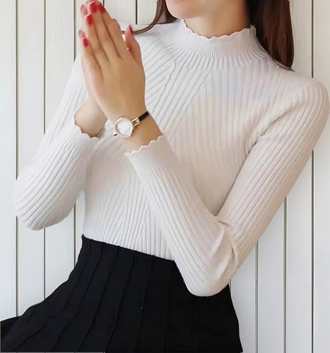 Sueter Tejido Mujer Cuello De Tortuga Blusa Moda Elegante