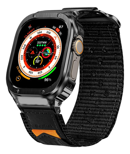 Malla De Nylon+funda Para Apple Watch 49mm Ultra1/2 M Negro