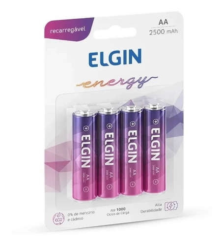 Pilha Recarregável Elgin 1,2v Aa 2500 Mah Blister C/4 