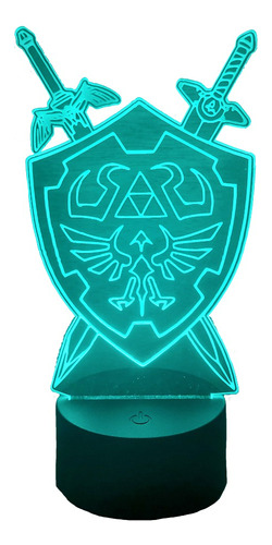 Zelda Escudo Hyliano Triforce Lampara Led Ilusion 3d 