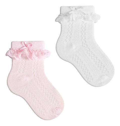 Kit 2 Pares Meia Infantil Batizado Soquete Laço Menina Bebê