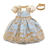Vestido Elegante Fiesta Princesa Bebe Niña Azul/dorado