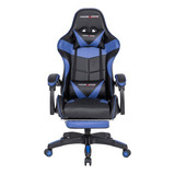 Silla Gamer Ergonómica Marca Silleti Modelo Monaco Reclinable Mecanismo Syncro 2 Palancas Apoyapies Tapizado Cuero Sintetico De Alta Calidad Color Azul 