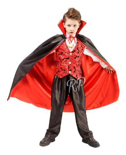Capa De Vampiro Para Niños Negro/cuello Rojo. Dracula.