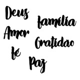 Kit 6 Apliques Palavras Gratidão Família Amor Fé Deus Mdf